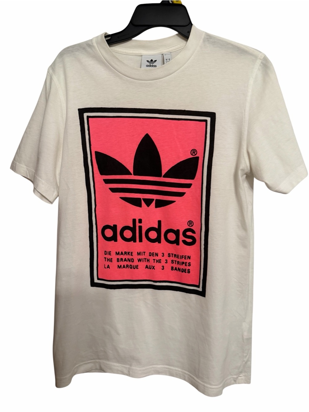 adidas White Tee with Hot Pink Front Panel and Black Logo